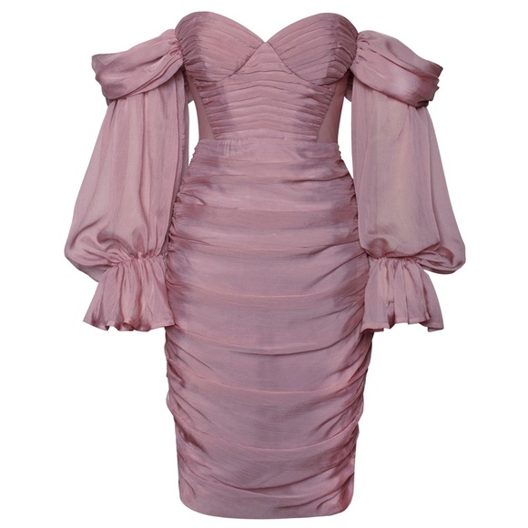 Callie Miss Circle: Ruched & Ready Mauve Pink Formal Cocktail Strapless Dress L - Picture 5 of 9